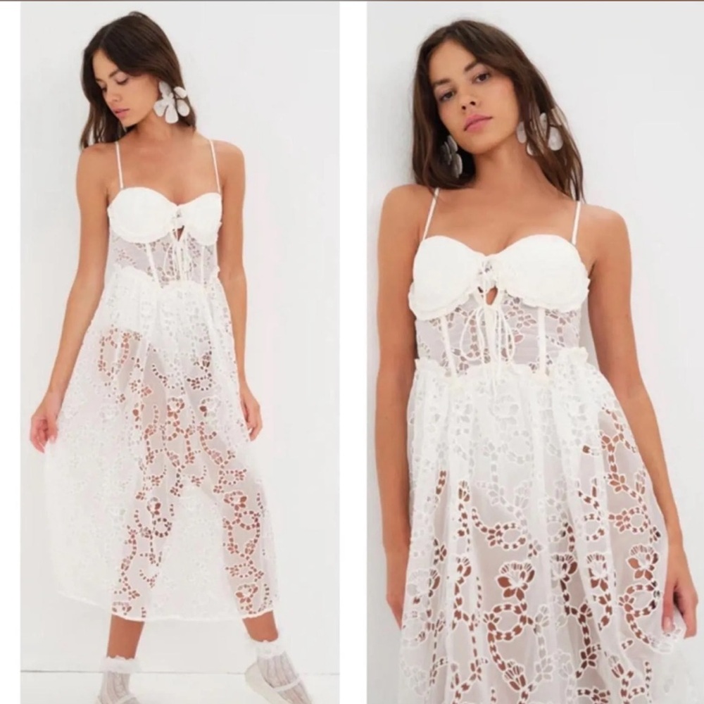 For Love & Lemons Romeo Eyelet Girly Dress Billow Sleeve Engagement NWT White